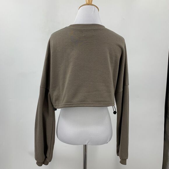 Superdown Top Womens XS Extra Small Taupe Drop Shoulder Cropped Boxy Bungee Hem - Picture 6 of 12